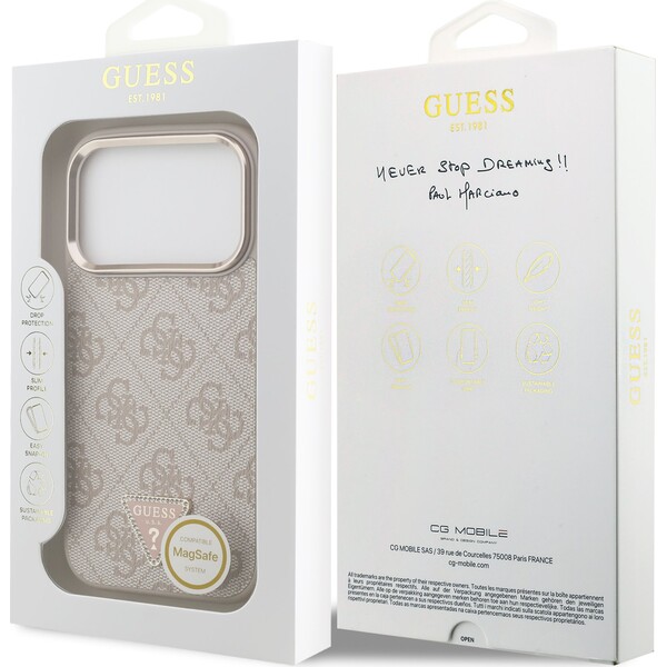 Guess PU Leather 4G Strass Triangle Logo Gold Frame MagSafe Zadný kryt pre iPhone 18 Pro Pink - Puzdra - Obrázok bbd760c8856d4f4496a942256afb70f7
