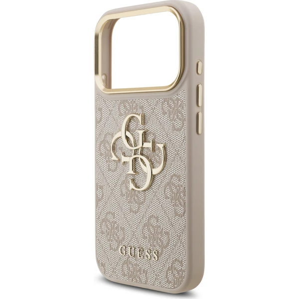 Guess PU Leather 4G Metal Logo Gold Frame Zadný Kryt pre iPhone 18 Pro Pink - Puzdra - Obrázok bc110adbea9f4a019116c6d68bae2d23