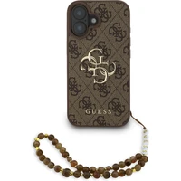 Guess PU 4G Metal Logo Strap kryt iPhone 16 hnedý - Puzdra