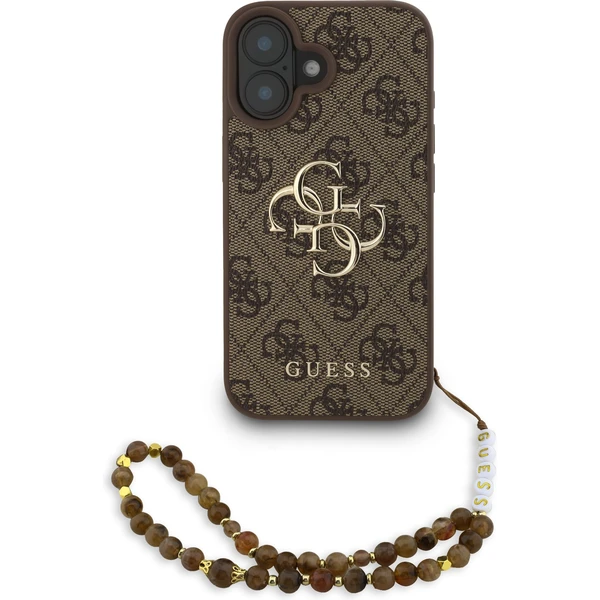 Guess PU 4G Metal Logo Strap kryt iPhone 16 hnedý - Puzdra - Hlavný obrázok