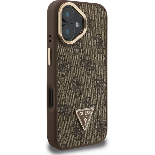 Guess PU 4G Strass Triangle Logo Stand Camera Frame MagSafe kryt iPhone 16 hnedý - Puzdra - Obrázok bcb4bfb10f1c445992f7bdccc5a3ef74