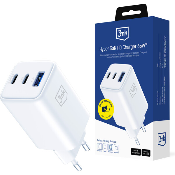 3mk Hyper GaN Charger 65W sieťová nabíjačka biela
