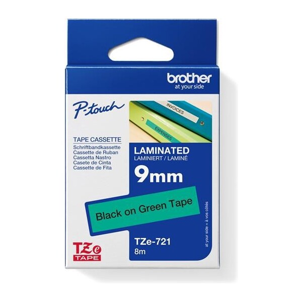E-shop Brother TZe-721 páska čierna na zelenom 9 mm