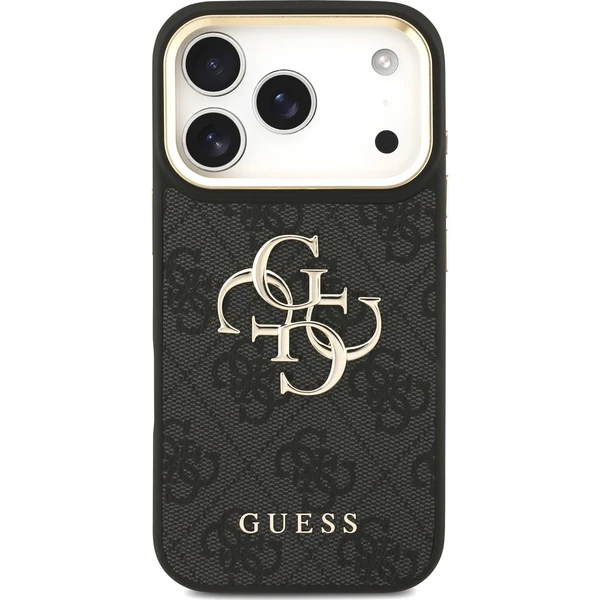 Guess PU Leather 4G Metal Logo Gold Frame Zadný kryt pre iPhone 18 Pro Black - Puzdra - Obrázok bdaf38c70feb46069022c0052458b304