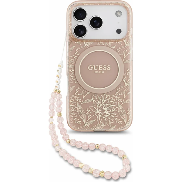 Guess IML Flowers Allover Strap MagSafe Zadný kryt pre iPhone 18 Pro Pink - Puzdra - Hlavný obrázok