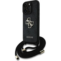 Guess PU 4G Metal Logo Crossbody popruh kryt iPhone 15 Pro Max čierny - Puzdra