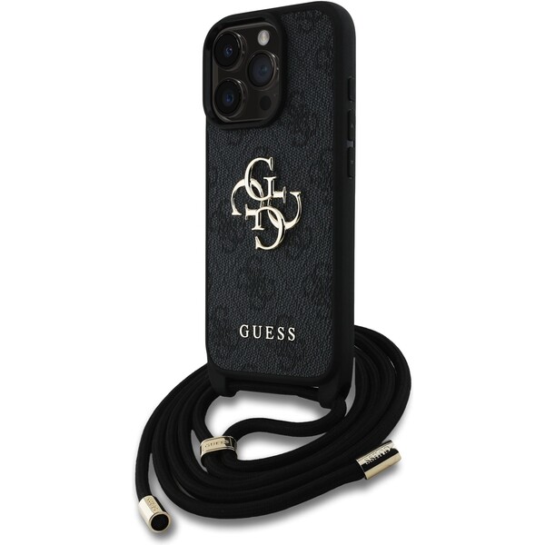 E-shop Guess PU 4G Metal Logo Crossbody popruh kryt iPhone 15 Pro Max čierny