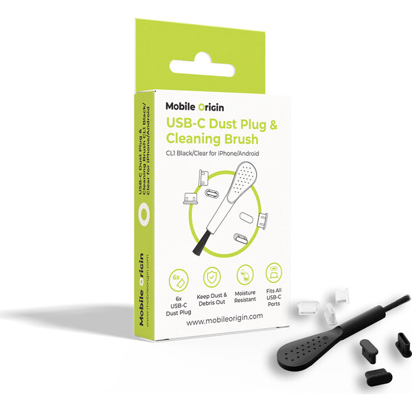 E-shop Mobile Origin USB-C Dust Plug & Cleaning Brush sada ochranných kryt a štetca čierna/priehľadná
