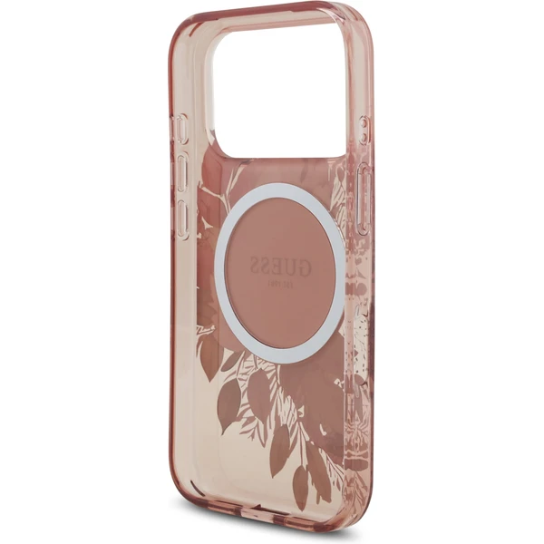 Guess IML Flowers Strap MagSafe kryt iPhone 17 Pro ružový - Puzdra - Obrázok be64ccfcbc344bed86810338b912e208