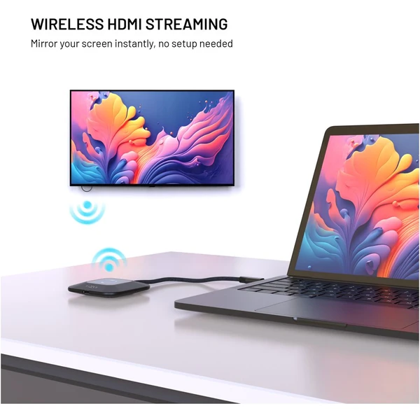 FIXED AirLink bezdrôtový HDMI adaptér, 100W, PD 3.0, čierny - USB huby - Obrázok be7572d699e34784abb99f85f9d0c13f