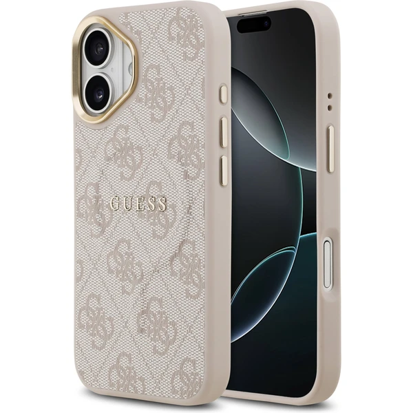 Guess PU Leather 4G Gold Frame MagSafe kryt iPhone 17 ružový - Puzdra - Hlavný obrázok