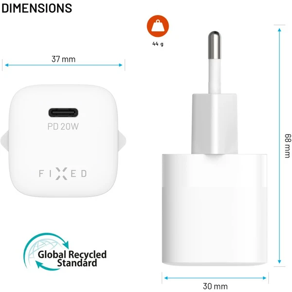 FIXED Mini Set nabíjačky s USB-C portom a USB-C káblom, PD, 1,2 meter, 20W, biela - Nabíjačky - Obrázok bf42041afc7f425caf5b8f1bf0de6597