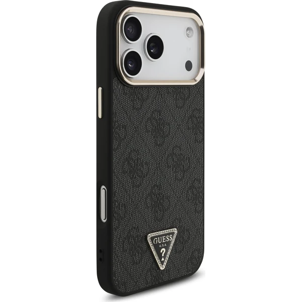 Guess PU Leather 4G Strass Triangle Logo Gold Frame MagSafe Zadný kryt pre iPhone 18 Pro Max Black - Puzdra - Obrázok bfe245dcc950452d9eac5cf35d01eee1
