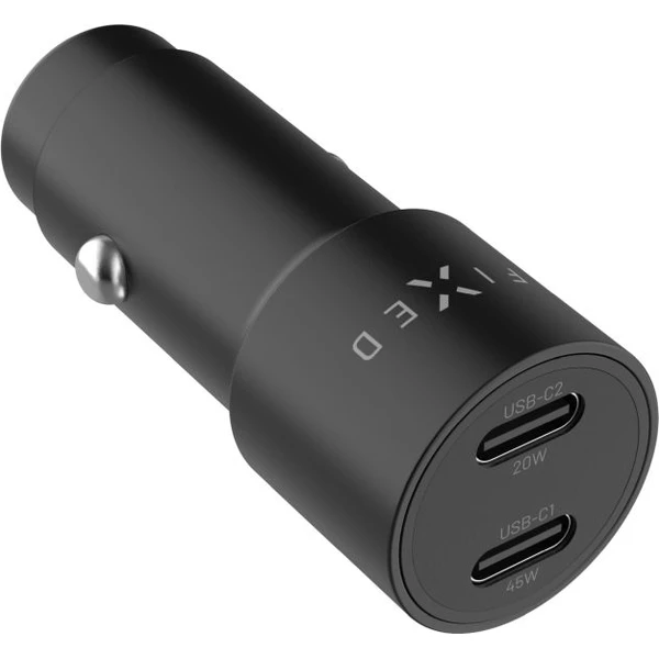 FIXED autonabíjačka s 2xUSB-C výstupom, podpora PD 3.0, 65W, čierna - Nabíjačky - Hlavný obrázok