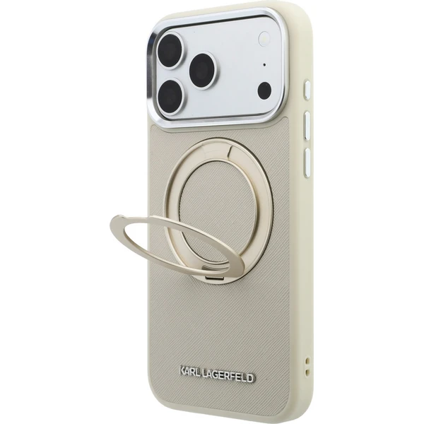Karl Lagerfeld PU Saffiano Ring Stand MagSafe kryt iPhone 18 Pro Max béžový - Puzdra - Obrázok c014a53d2b9a44d797814fe731cd463f