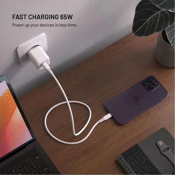 FIXED Mini GaN nabíjačka s 2x USB-C/USB-A a podporou PD, 65W, biela - Nabíjačky - Obrázok c0652177d03e4a9791c2390498a32467