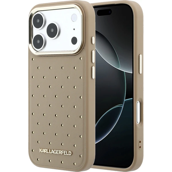 Karl Lagerfeld PU Perforated Gold Dots MagSafe Zadný kryt pre iPhone 17 Pro Max Beige - Puzdra - Hlavný obrázok