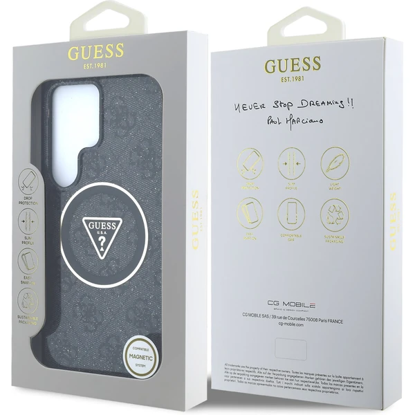 Guess IML 4G Glitter a Triangle Logo MagSafe kryt Samsung Galaxy S25 Ultra čierny - Puzdra - Obrázok c11f8a7240934ab19359390cbcb39159