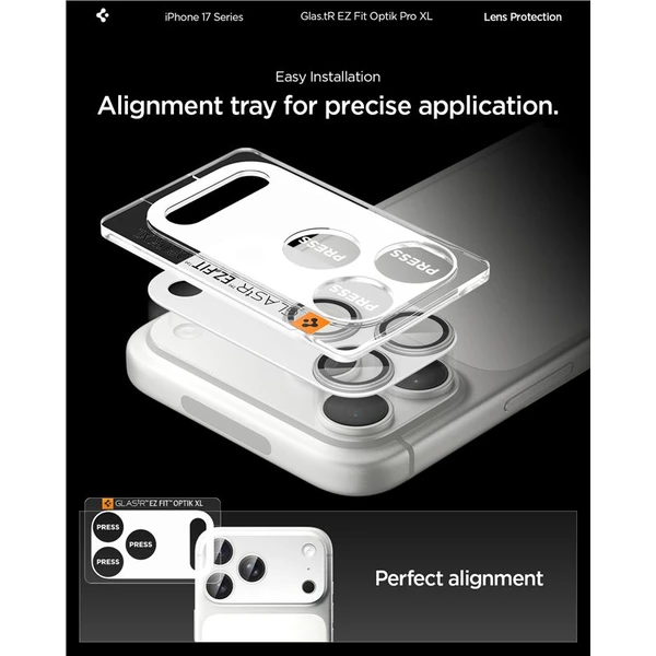 Spigen Glass TR EZ Fit Optik Pro XL sklo na fotoaparát iPhone 17 Pro Max strieborné - Ochranné fólie a sklo - Obrázok c15751c13e6c4380ae2a3dfdab6a0ee9