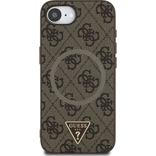 Guess PU 4G Strass Trojuholníkový kovový logo kryt iPhone 17e/16e hnedý - Puzdra - Obrázok c172cb78d570492ba09c944de3b4fee3