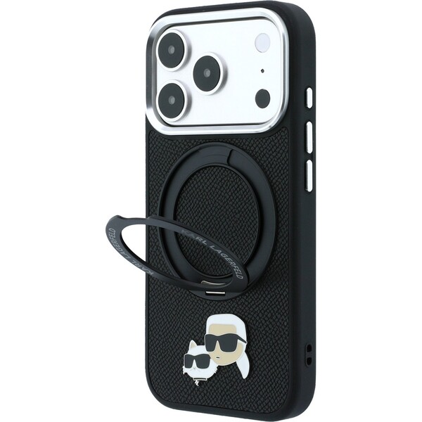 Karl Lagerfeld PU Grained K&CH Heads Ring Stand Magsafe kryt iPhone 18 Pro černý - Puzdra - Obrázok c234bfa38cea4bc6bf91bb0611051e19