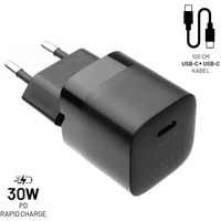 FIXED Mini nabíjačka s USB-C výstupom a káblom USB-C 1 meter PD 30W čierna - Nabíjačky