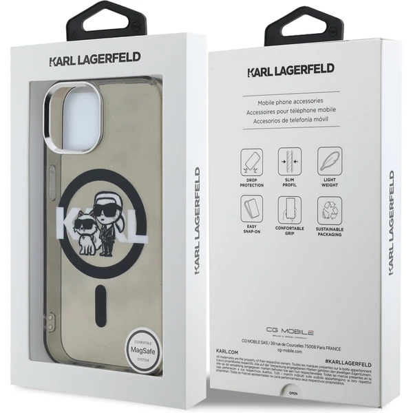 Karl Lagerfeld IML Glitter Karl and Choupette Sketch MagSafe kryt iPhone 15 čierny - Puzdra - Obrázok c286342e60f3475fabdfc048d6966b87