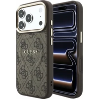 Guess PU Leather 4G Gold Frame Embossed MagSafe kryt iPhone 18 Pro Max hnedý - Puzdra