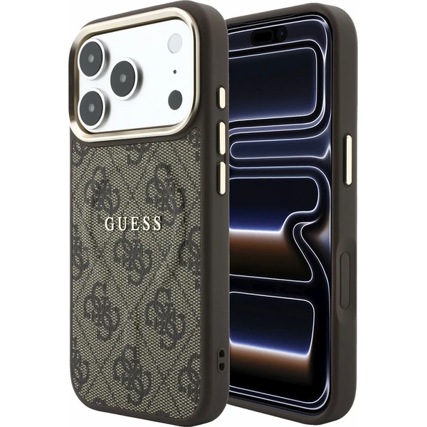 Guess PU Leather 4G Gold Frame Embossed MagSafe Zadný kryt pre iPhone 18 Pro Max Brown - Puzdra - Hlavný obrázok