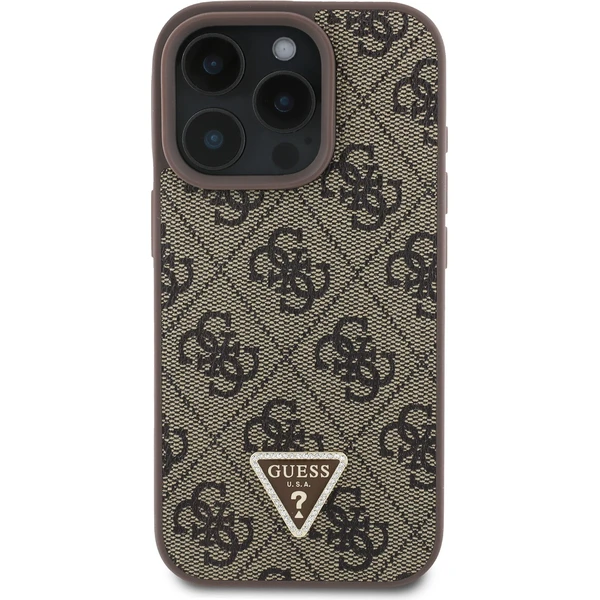 Guess PU 4G Strass Triangle Metal Logo kryt pre iPhone 16 Pro Max hnedý - Puzdra - Obrázok c2e111494f6d42a6884515da1d59d00d
