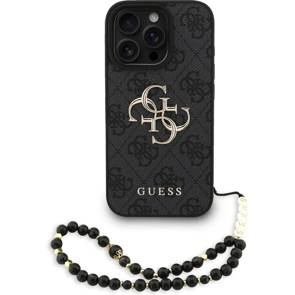 Guess PU 4G Metal Logo Strap kryt iPhone 16 Pro Max čierny - Puzdra - Hlavný obrázok