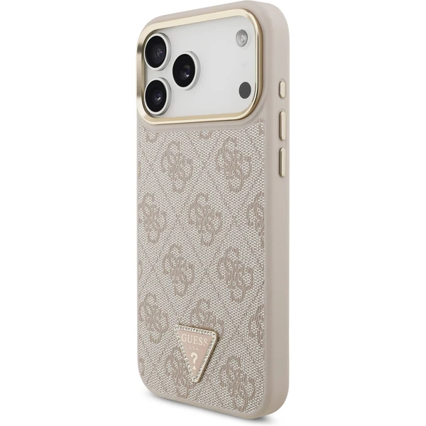Guess PU Leather 4G Triangle Logo Gold Frame MagSafe kryt iPhone 17 Pro Max ružový - Puzdra - Obrázok c305c42a690c4295ac293db7222e6090