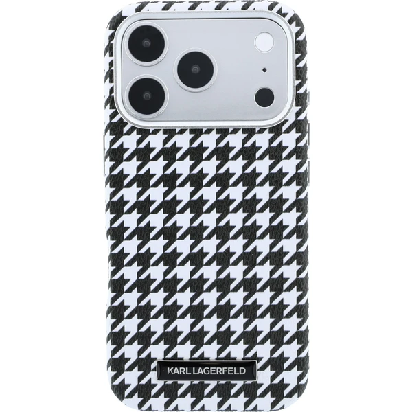 Karl Lagerfeld PU Houndstooth Resin Plate MagSafe kryt iPhone 17 Pro čierny - Puzdra - Obrázok c3143702ee54456e944945a1473cd141