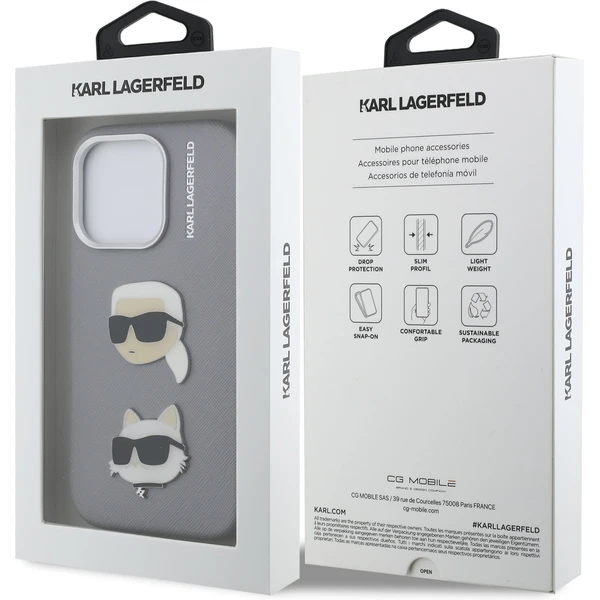 Karl Lagerfeld Grained PU K&CH Heads kryt iPhone 16 Pro Max sivý - Puzdra - Obrázok c34b652f789640d8aa34ade1af7c2b3a