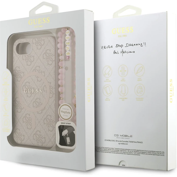 Guess PU Leather 4G Farebný krúžkový remienok MagSafe kryt iPhone 17e/16e ružový - Puzdra - Obrázok c3624d23d4364697b37b0513bdd38a7e