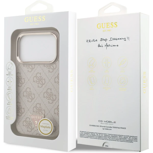 Guess PU Leather 4G Triangle Logo Gold Frame MagSafe kryt iPhone 17 Pro ružový - Puzdra - Obrázok c3d7cdf320be4564b7a3bfe8a45e7b1d