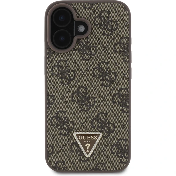 Guess PU 4G Strass Triangle Metal Logo kryt + Crossbody Popruh pre iPhone 16 hnedý - Puzdra - Obrázok c3f32e4f787848f09a8d937cf81fe024