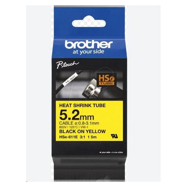Brother HSE611E zmršťovacia bužírka čierna na žltom 5,2 mm - Pásky pre štítkovače - Obrázok c432f73a71b64d08bc779719f6314c6a