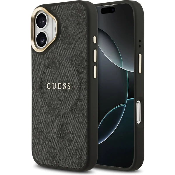Guess PU Leather 4G Gold Frame MagSafe kryt iPhone 17 čierny - Puzdra - Hlavný obrázok