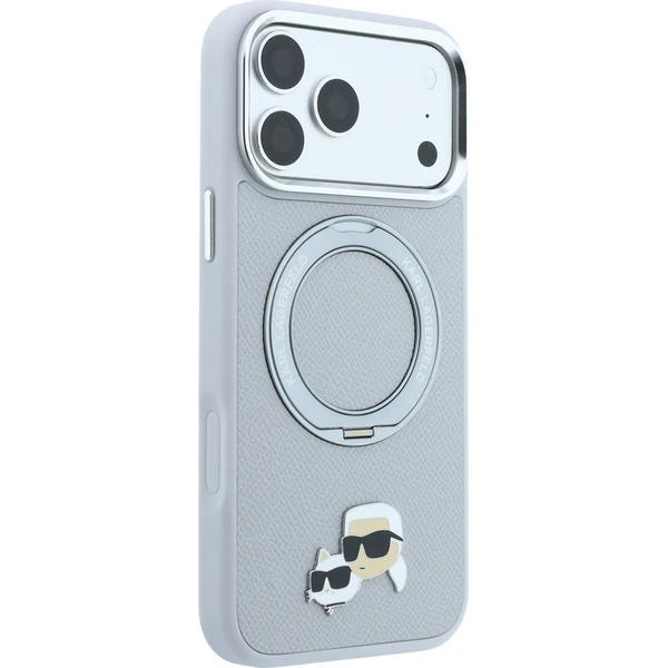 Karl Lagerfeld PU Grained K&CH Heads Ring Stand Magsafe kryt iPhone 18 Pro Max šedý - Puzdra - Obrázok c4b08582d07a483eb81caf8eae6a0724