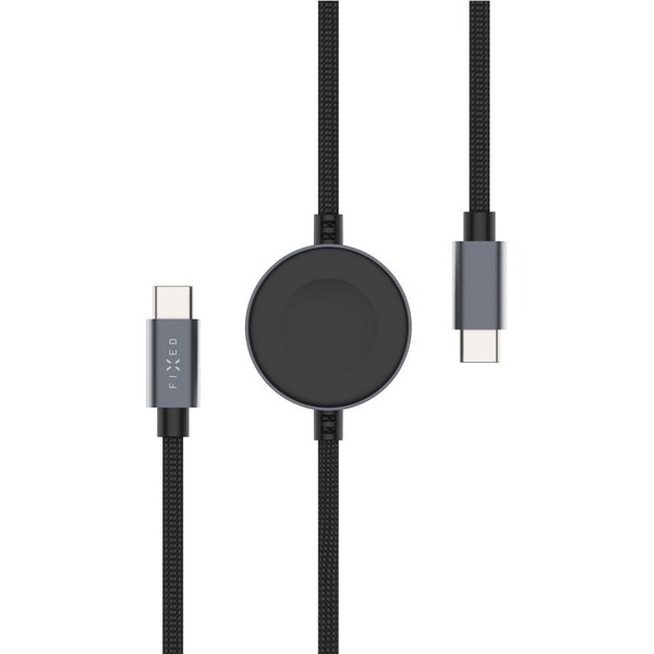 E-shop FIXED Power Watch kábel USB-C/USB-C a Apple/Samsung Watch nabíjačkou, 1,5 m, PD 60W šedý