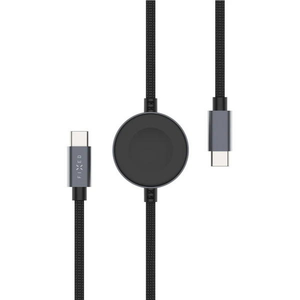 FIXED Power Watch kábel USB-C/USB-C a Apple/Samsung Watch nabíjačkou, 1,5 m, PD 60W šedý - Káble a redukcie - Hlavný obrázok