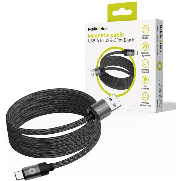 Mobile Origin Magnetic Patented USB-A/USB-C magnetický kábel (1m) čierny