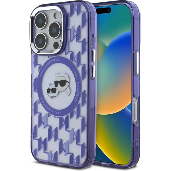 Karl Lagerfeld IML Monogram K&CH Heads MagSafe kryt pre iPhone 16 Pre Max fialový - Puzdra - Hlavný obrázok