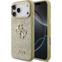 Guess PU Fixed Glitter 4G Metal Frame kryt iPhone 17 Pro Max zlatý - Puzdra