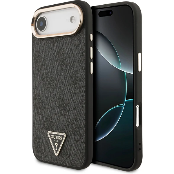 Guess PU Leather 4G Triangle Logo Gold Frame MagSafe kryt iPhone Air čierny - Puzdra - Hlavný obrázok