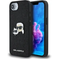 Karl Lagerfeld pevný trblietavý kovový kryt K&CH na iPhone 17e/16e čierny - Puzdra