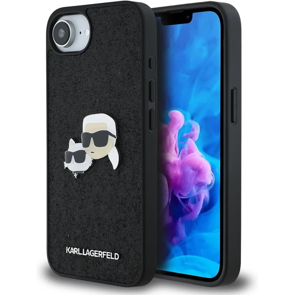 Karl Lagerfeld pevný trblietavý kovový kryt K&CH na iPhone 17e/16e čierny - Puzdra - Hlavný obrázok
