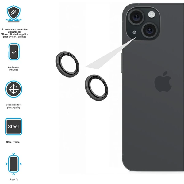 FIXED Sapphire Camera Glass ochranné sklá Apple iPhone 15/15 Plus čierna - Ochranné fólie a sklo - Obrázok c5dc5644dcce40aa91891620398999d6