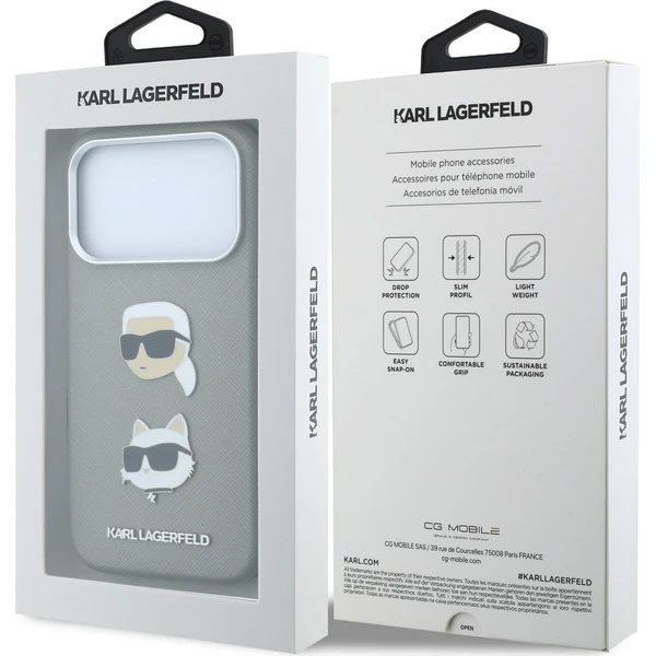 Karl Lagerfeld PU Semi Wrap Saffiano K&CH Heads kryt iPhone 18 Pro Max šedý - Puzdra - Obrázok c65b535050be49d7b3873a571fd6e7f3
